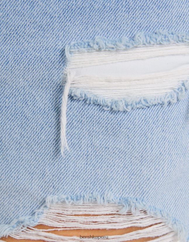 azul claro Bershka mujer shorts de mezclilla rotos con bolsillos 806J6B1713