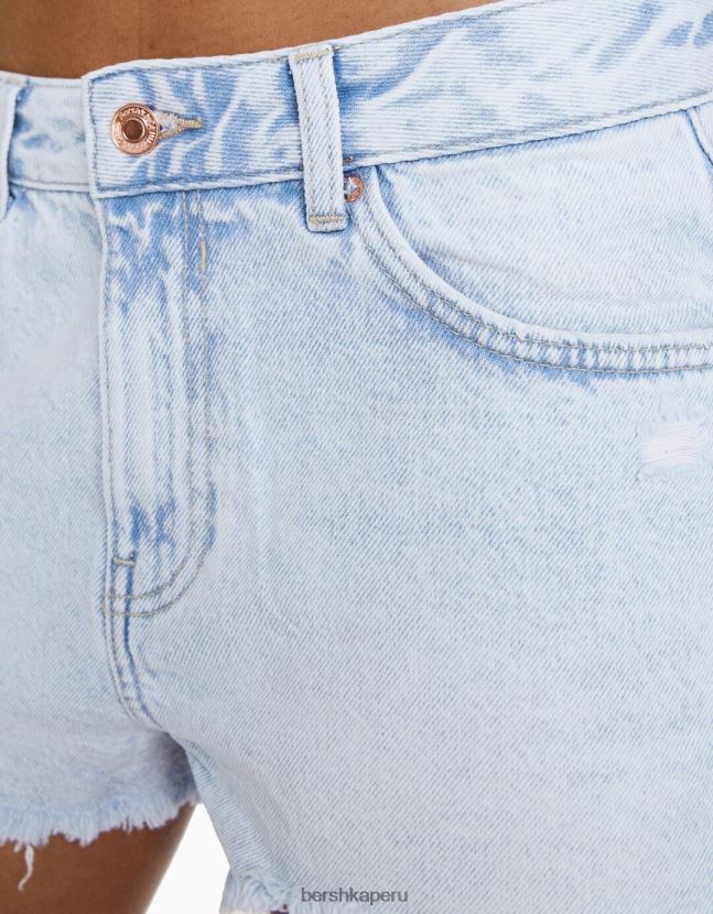 azul claro Bershka mujer shorts de mezclilla rotos vintage 806J6B1719