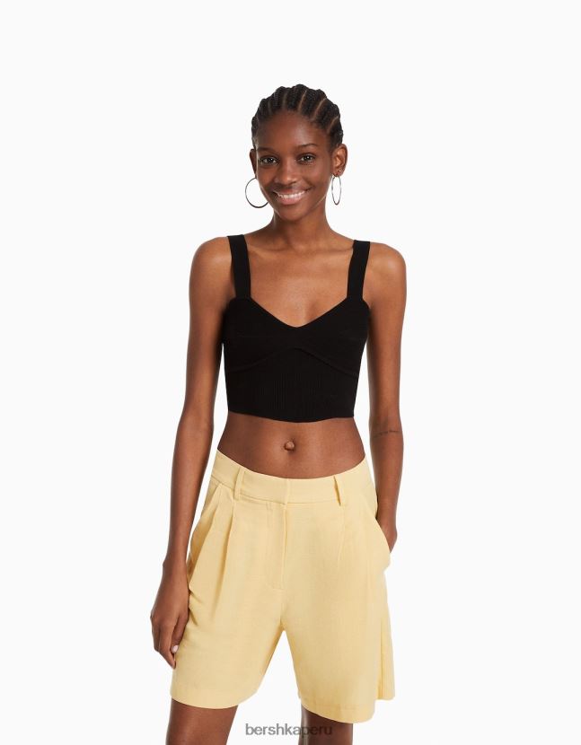 beige Bershka mujer bermudas de vestir de tejido rústico 806J6B1687
