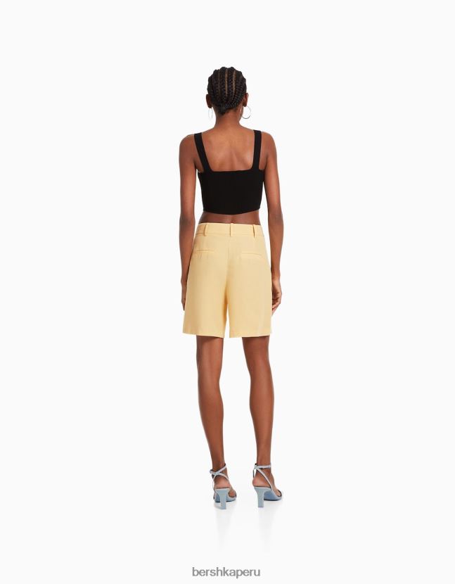 beige Bershka mujer bermudas de vestir de tejido rústico 806J6B1687