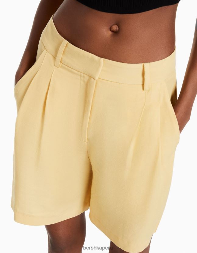 beige Bershka mujer bermudas de vestir de tejido rústico 806J6B1687
