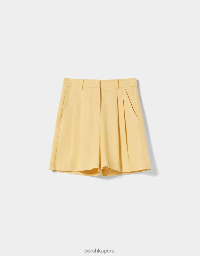 beige Bershka mujer bermudas de vestir de tejido rústico 806J6B1687