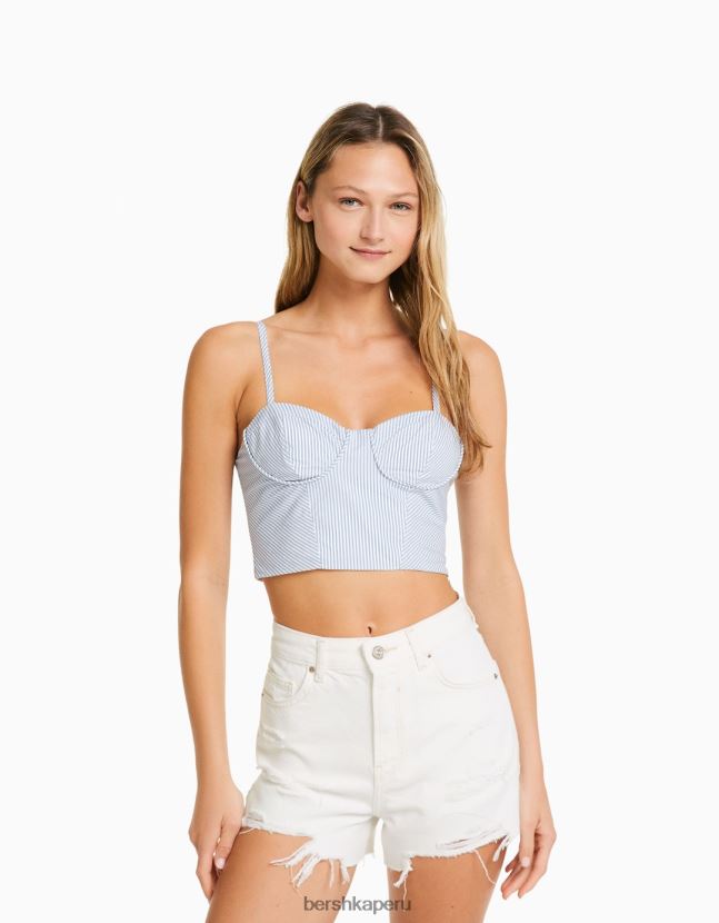 blanco Bershka mujer shorts de mezclilla rotos con bolsillos 806J6B1693