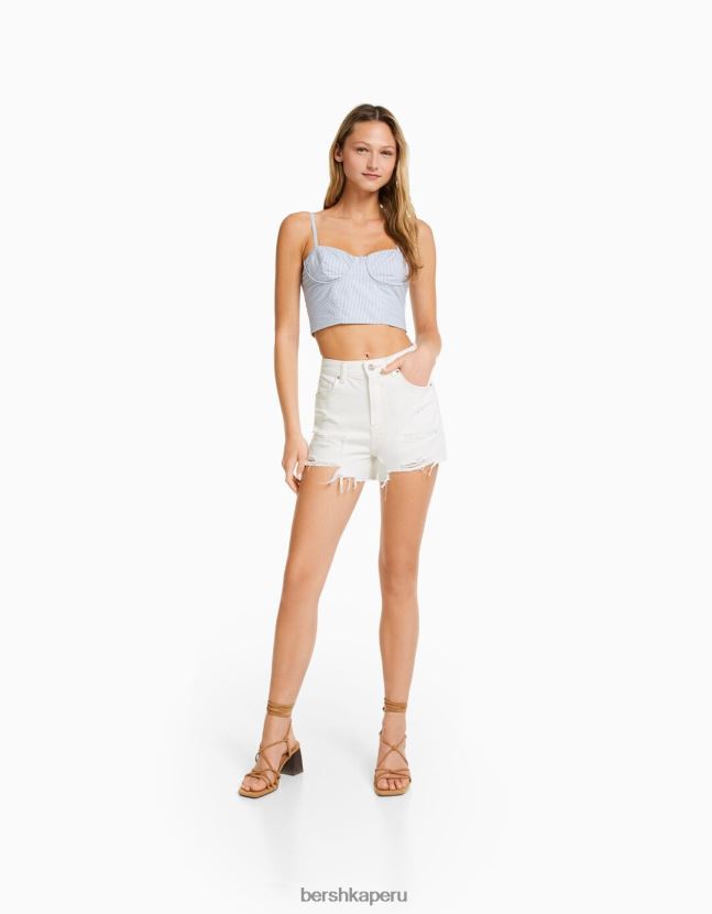 blanco Bershka mujer shorts de mezclilla rotos con bolsillos 806J6B1936