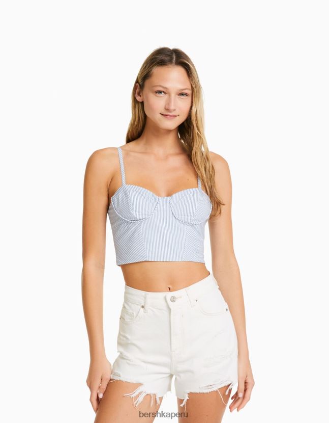 blanco Bershka mujer shorts de mezclilla rotos con bolsillos 806J6B1936