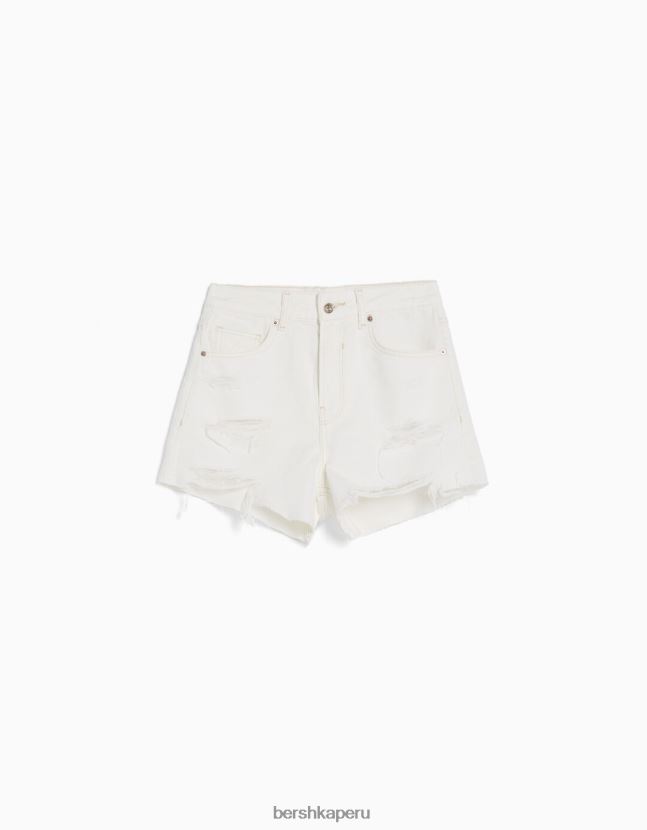 blanco Bershka mujer shorts de mezclilla rotos con bolsillos 806J6B1936