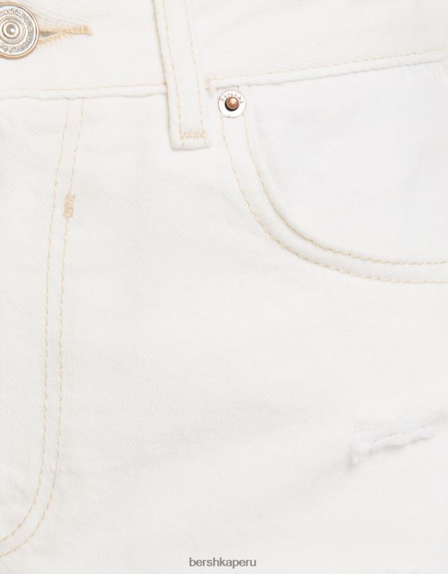 blanco Bershka mujer shorts de mezclilla rotos con bolsillos 806J6B1936