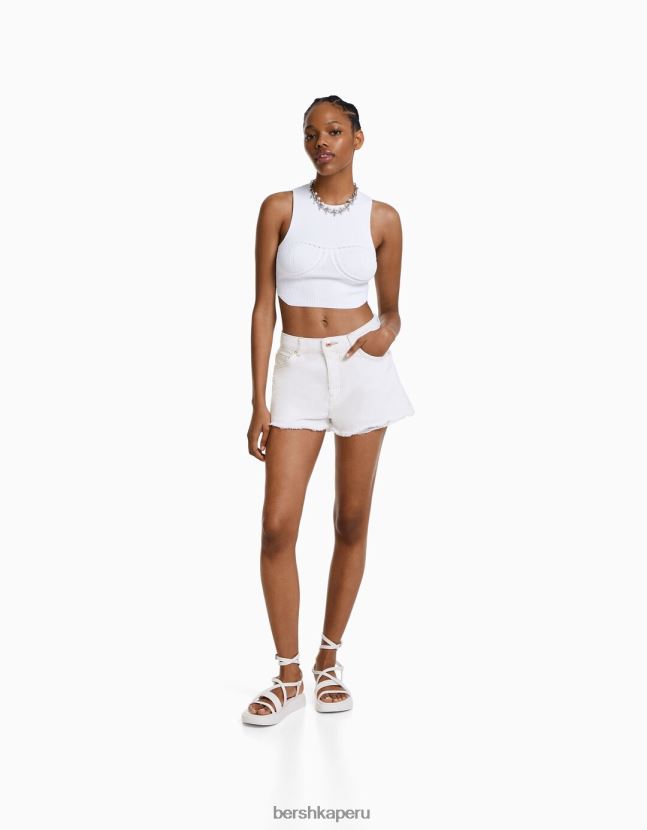 blanco Bershka mujer shorts de mezclilla rotos vintage 806J6B1718
