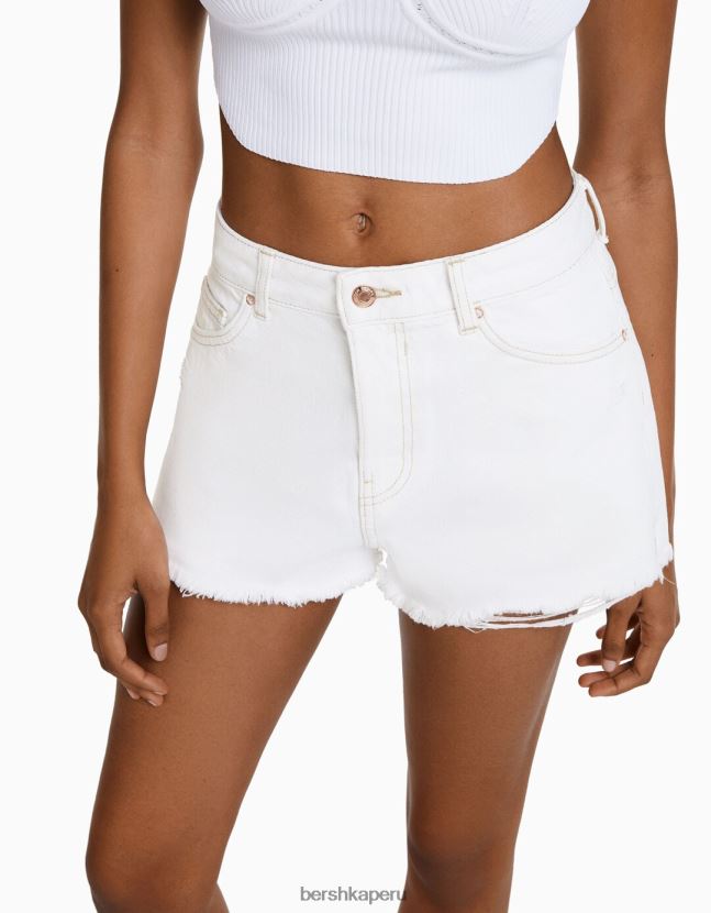 blanco Bershka mujer shorts de mezclilla rotos vintage 806J6B1718