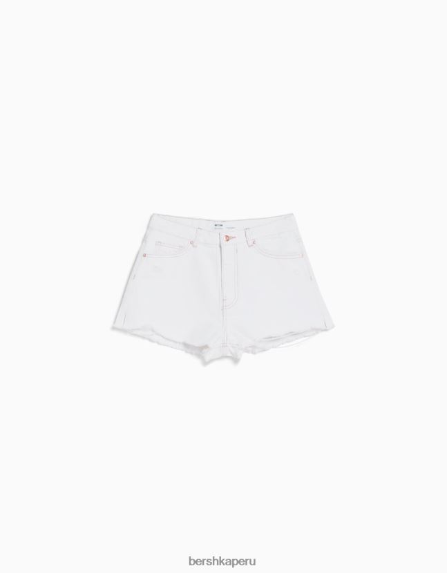 blanco Bershka mujer shorts de mezclilla rotos vintage 806J6B1718