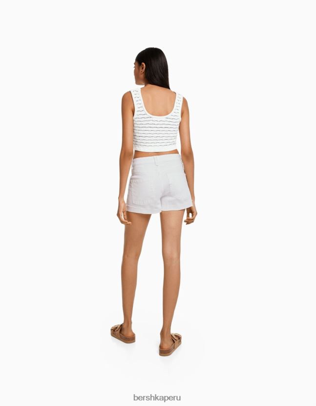 blanco Bershka mujer shorts de sarga confort con dobladillos vueltos 806J6B1696