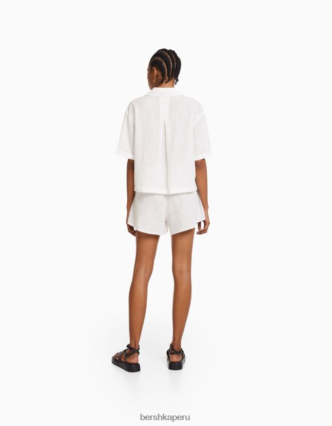 blanquecino Bershka mujer shorts rústicos con elástico fruncido 806J6B1710