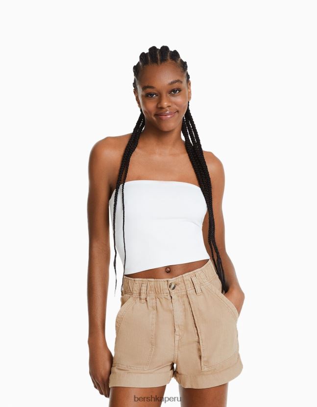 camello Bershka mujer bermudas de algodón con diseño de bolsa de papel 806J6B1690