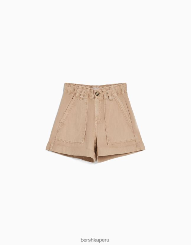 camello Bershka mujer bermudas de algodón con diseño de bolsa de papel 806J6B1690