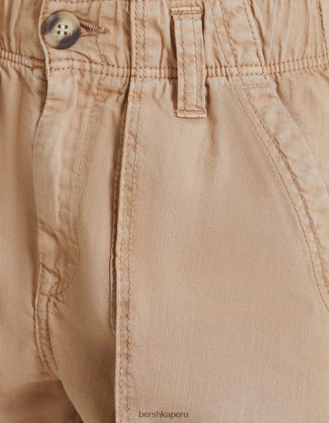 camello Bershka mujer bermudas de algodón con diseño de bolsa de papel 806J6B1690