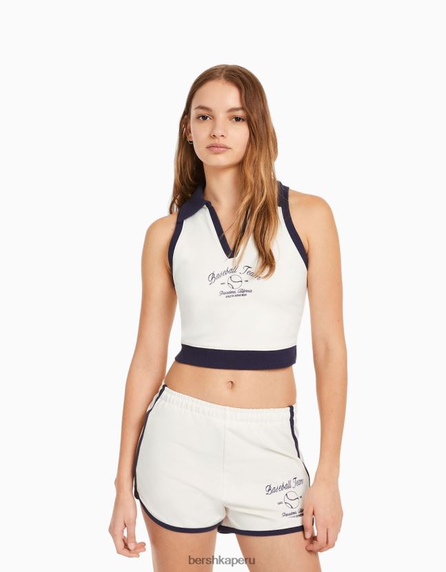 crema Bershka mujer shorts de felpa estampados con ribetes 806J6B1721
