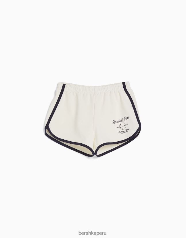 crema Bershka mujer shorts de felpa estampados con ribetes 806J6B1721