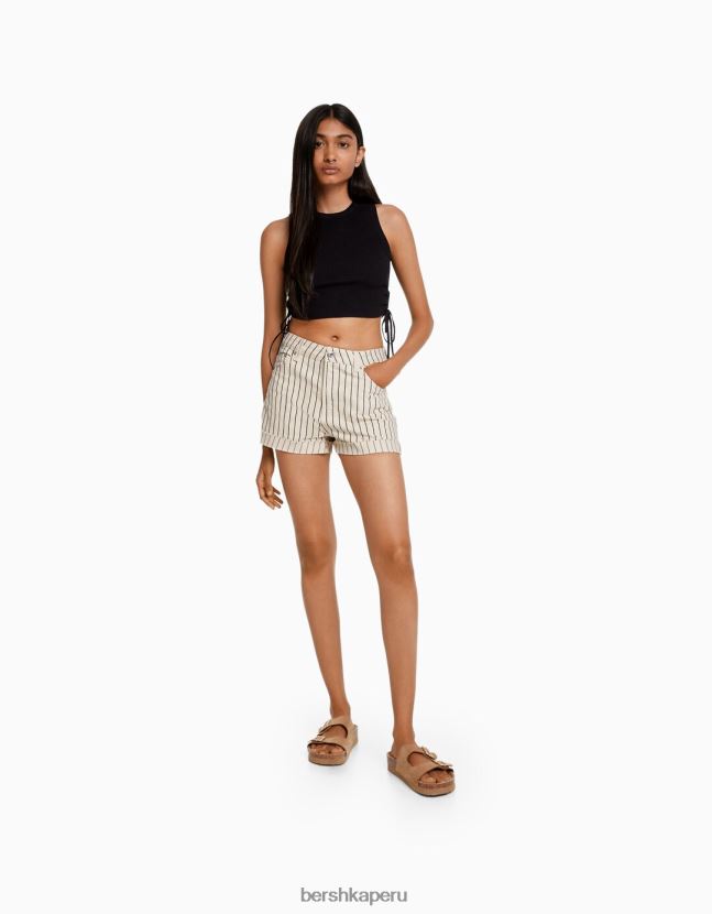 crema Bershka mujer shorts de sarga confort con dobladillos vueltos 806J6B1698