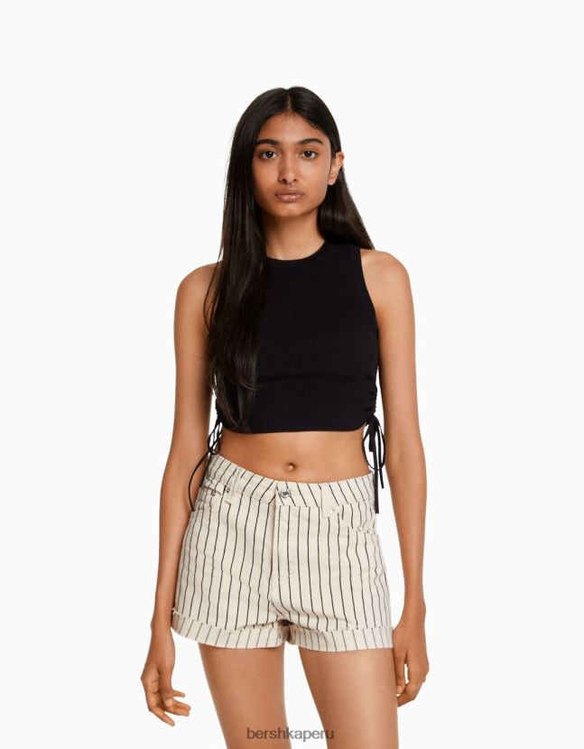 crema Bershka mujer shorts de sarga confort con dobladillos vueltos 806J6B1698