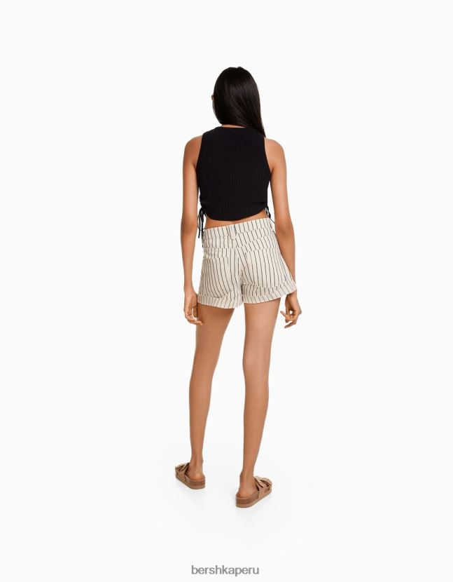 crema Bershka mujer shorts de sarga confort con dobladillos vueltos 806J6B1698