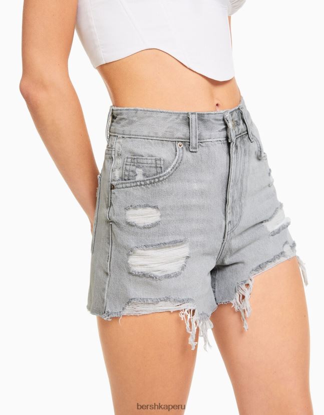 gris Bershka mujer shorts de mezclilla rotos con bolsillos 806J6B1694