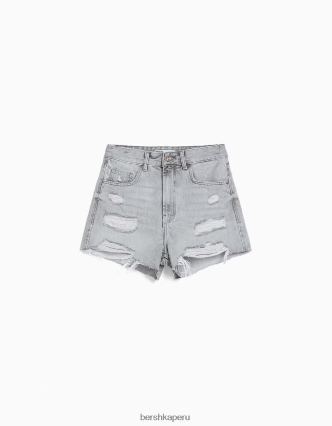 gris Bershka mujer shorts de mezclilla rotos con bolsillos 806J6B1937
