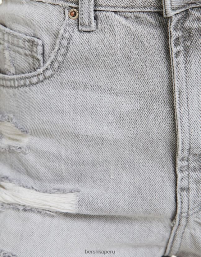 gris Bershka mujer shorts de mezclilla rotos con bolsillos 806J6B1937