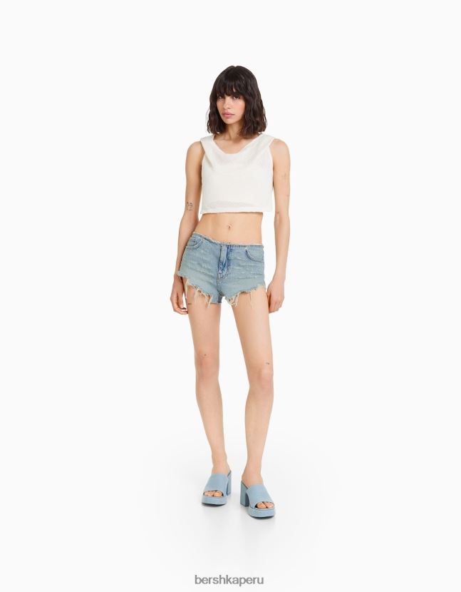 lavado azul Bershka mujer shorts de mezclilla rotos con bolsillos 806J6B1676