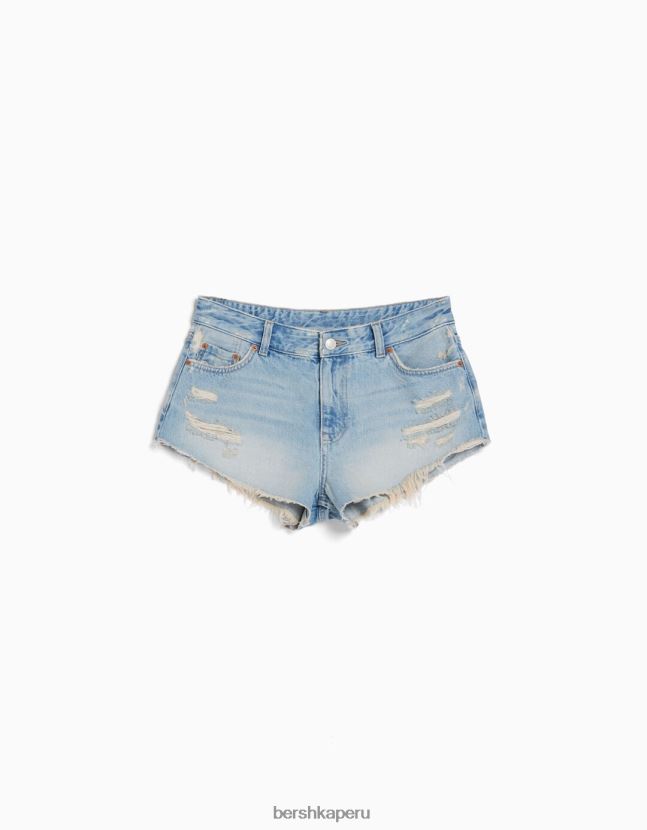 lavado azul Bershka mujer shorts de mezclilla vintage con rasgaduras 806J6B1707