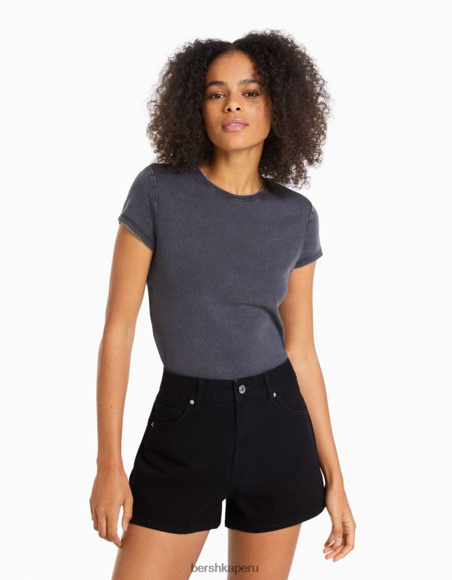 negro Bershka mujer shorts de mezclilla mom fit 806J6B1685