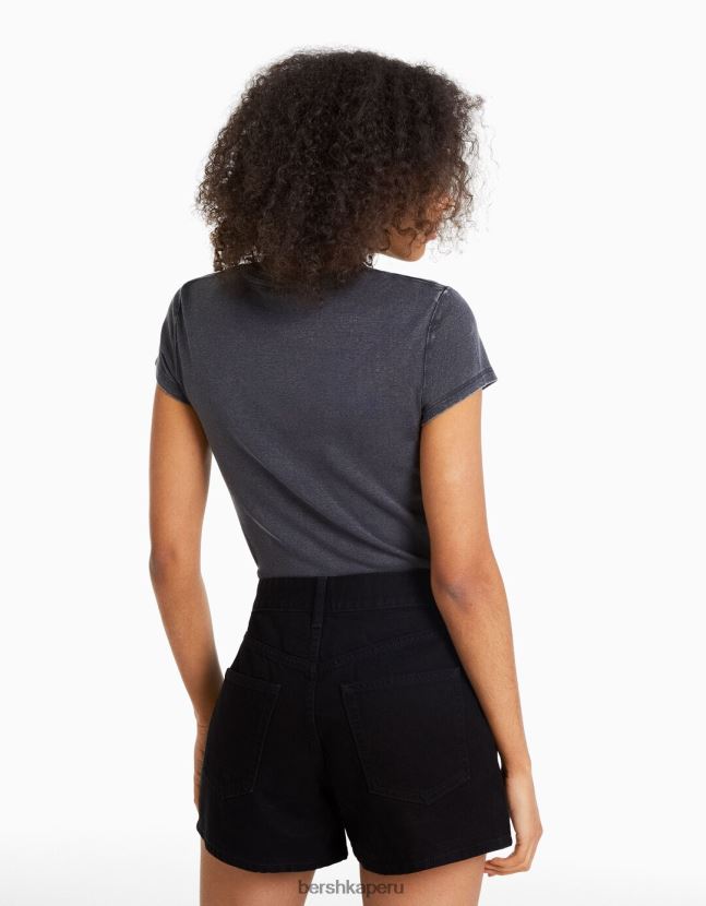 negro Bershka mujer shorts de mezclilla mom fit 806J6B1685