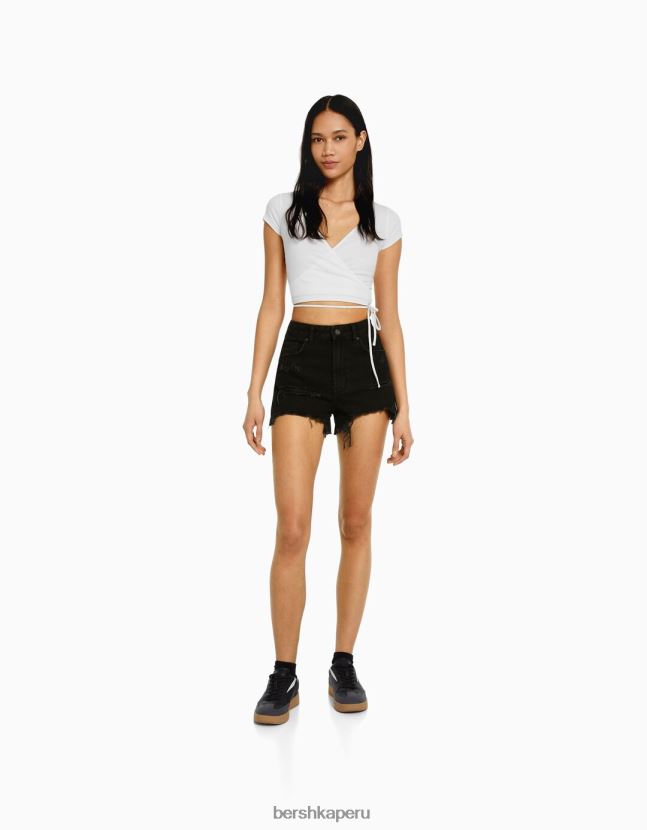negro Bershka mujer shorts de mezclilla rotos con bolsillos 806J6B1682