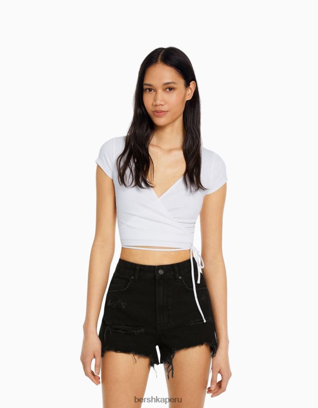 negro Bershka mujer shorts de mezclilla rotos con bolsillos 806J6B1682