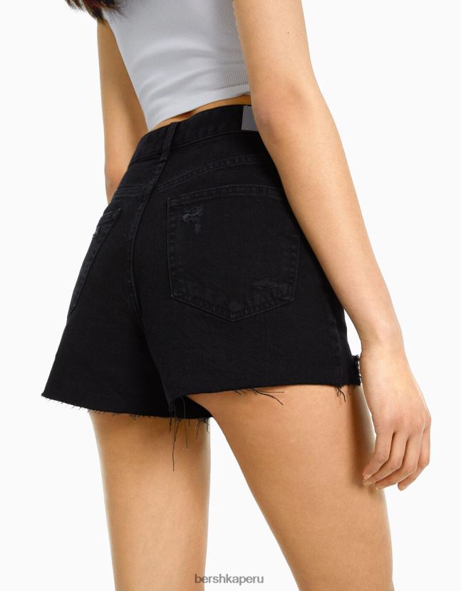 negro Bershka mujer shorts de mezclilla rotos con bolsillos 806J6B1682