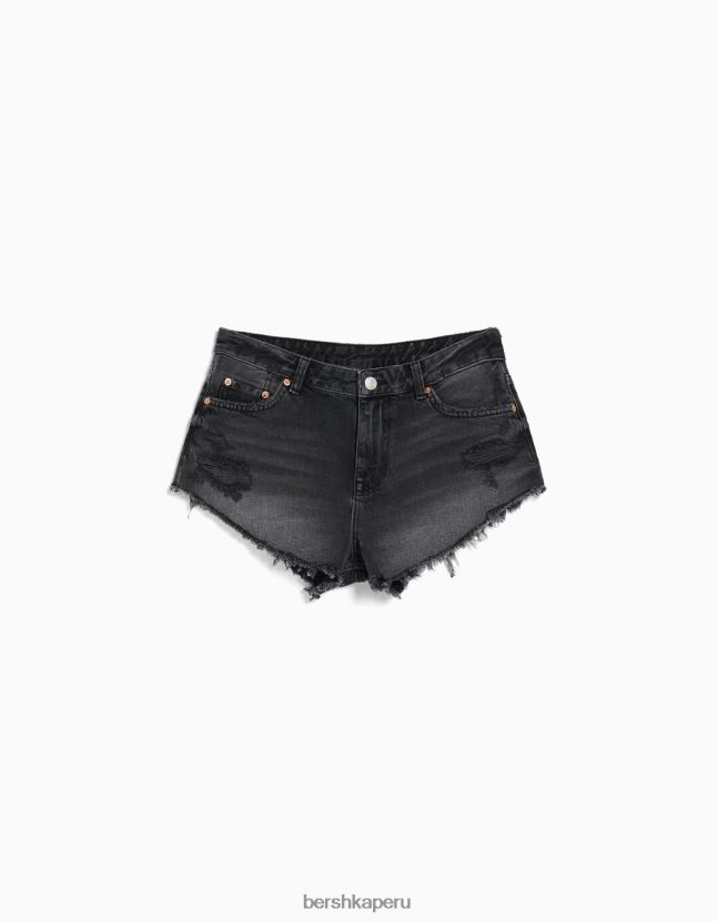 negro Bershka mujer shorts de mezclilla vintage con rasgaduras 806J6B1708