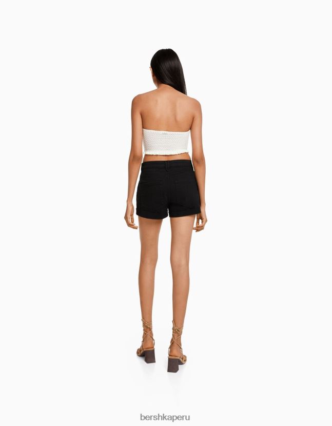 negro Bershka mujer shorts de sarga confort con dobladillos vueltos 806J6B1695