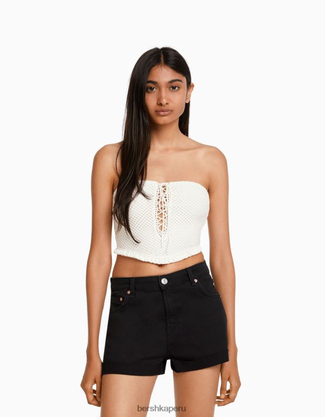 negro Bershka mujer shorts de sarga confort con dobladillos vueltos 806J6B1695