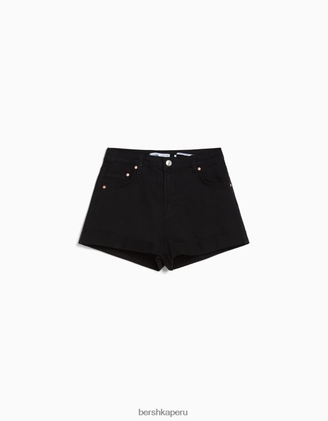 negro Bershka mujer shorts de sarga confort con dobladillos vueltos 806J6B1695