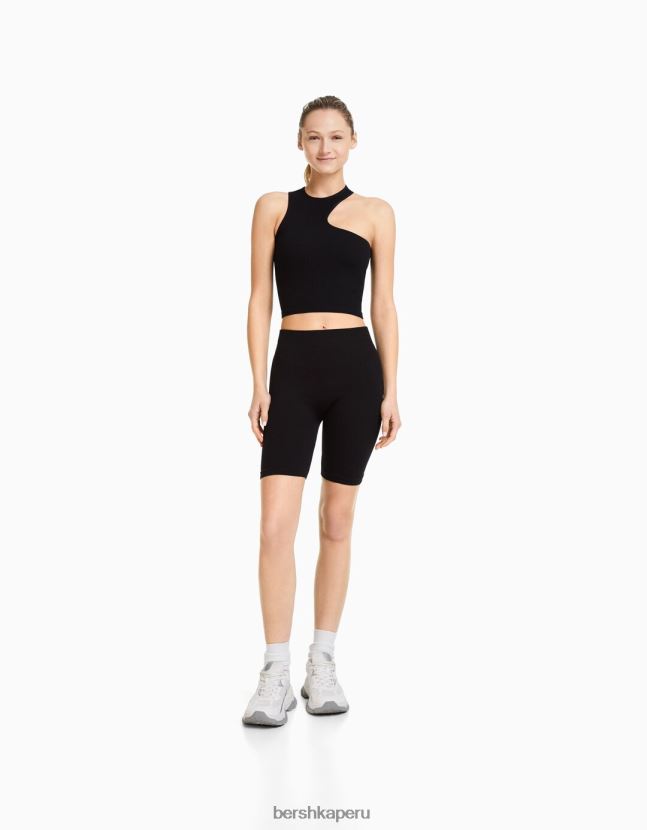 negro Bershka mujer shorts tipo legging de canalé sin costuras 806J6B1469