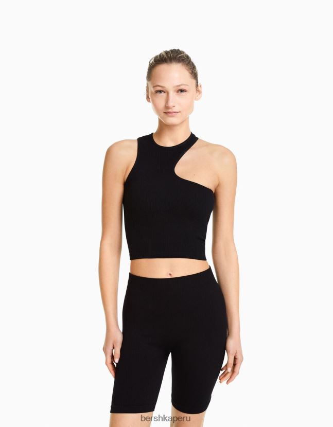 negro Bershka mujer shorts tipo legging de canalé sin costuras 806J6B1469