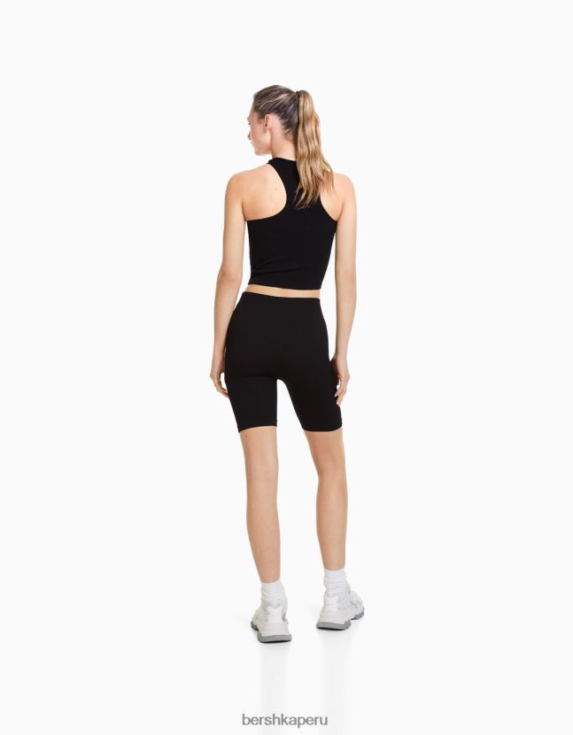 negro Bershka mujer shorts tipo legging de canalé sin costuras 806J6B1469