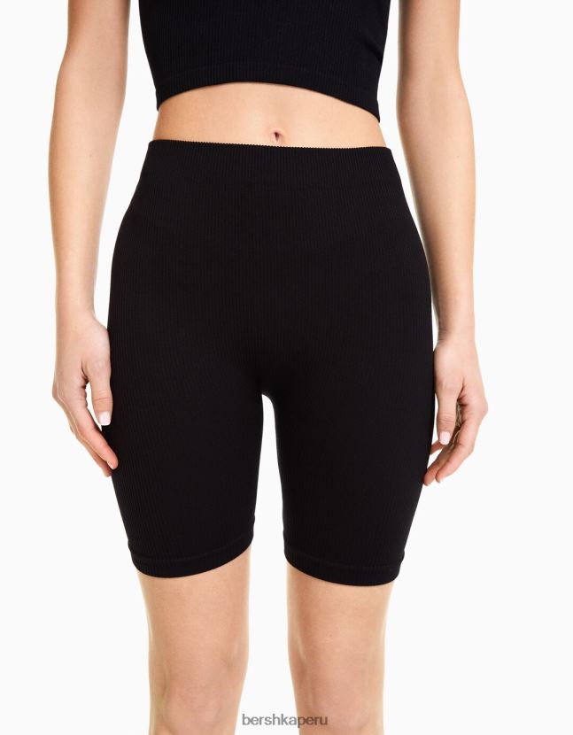 negro Bershka mujer shorts tipo legging de canalé sin costuras 806J6B1469