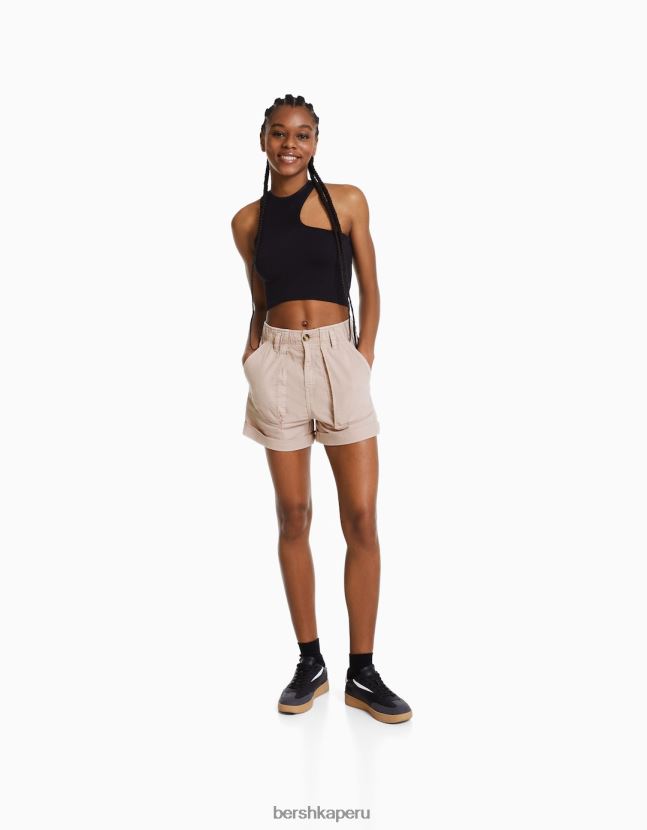 rosa Bershka mujer bermudas de algodón con diseño de bolsa de papel 806J6B1689