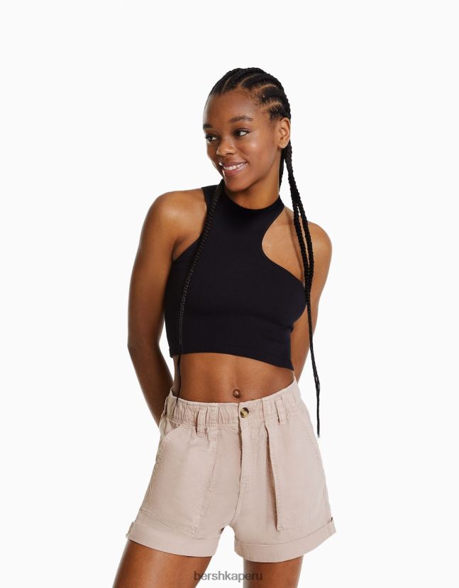 rosa Bershka mujer bermudas de algodón con diseño de bolsa de papel 806J6B1689
