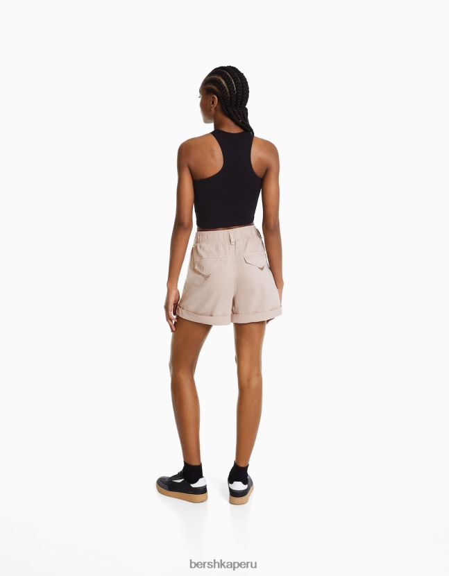 rosa Bershka mujer bermudas de algodón con diseño de bolsa de papel 806J6B1689