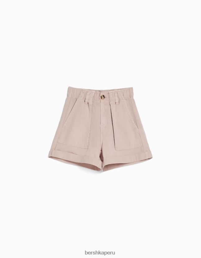 rosa Bershka mujer bermudas de algodón con diseño de bolsa de papel 806J6B1689