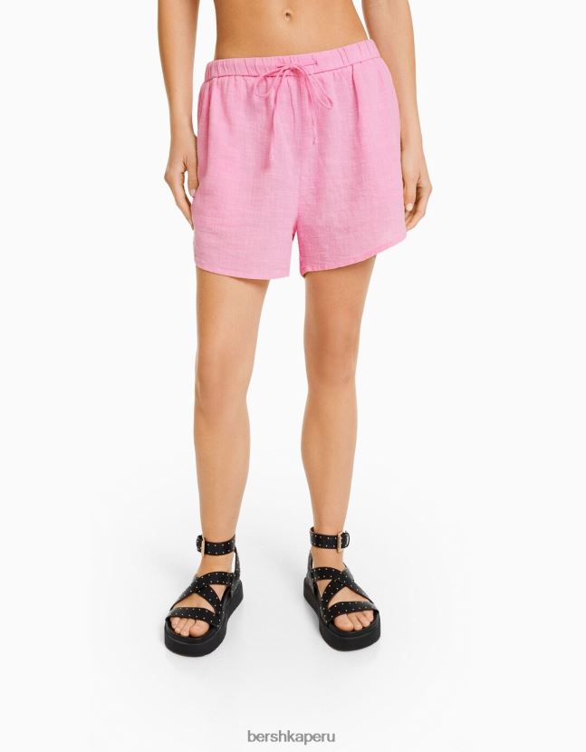rosa Bershka mujer shorts rústicos con elástico fruncido 806J6B1709