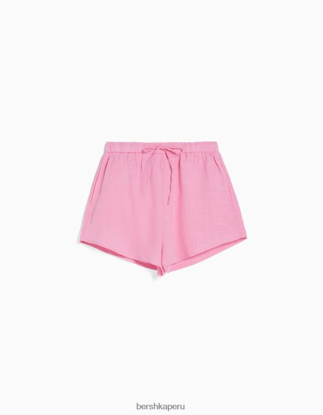rosa Bershka mujer shorts rústicos con elástico fruncido 806J6B1709