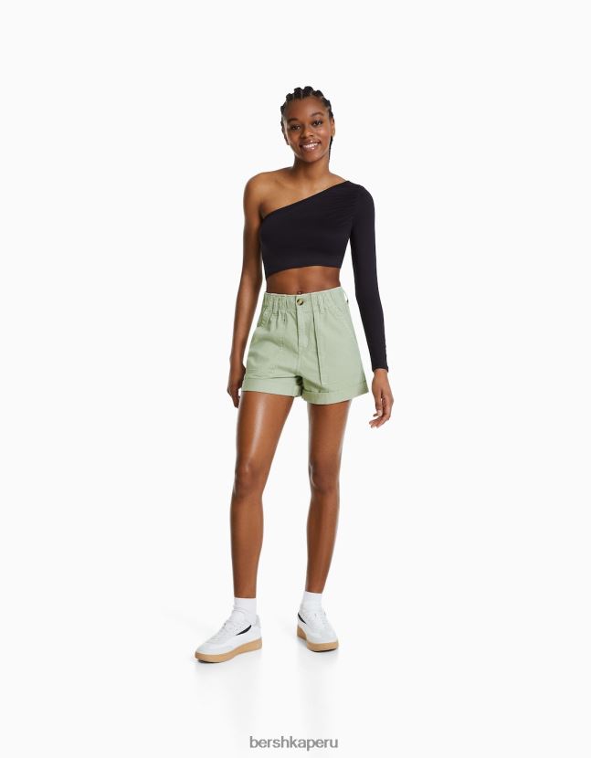 verde Bershka mujer bermudas de algodón con diseño de bolsa de papel 806J6B1688
