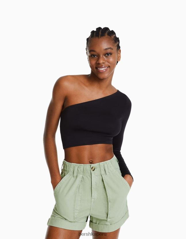verde Bershka mujer bermudas de algodón con diseño de bolsa de papel 806J6B1688